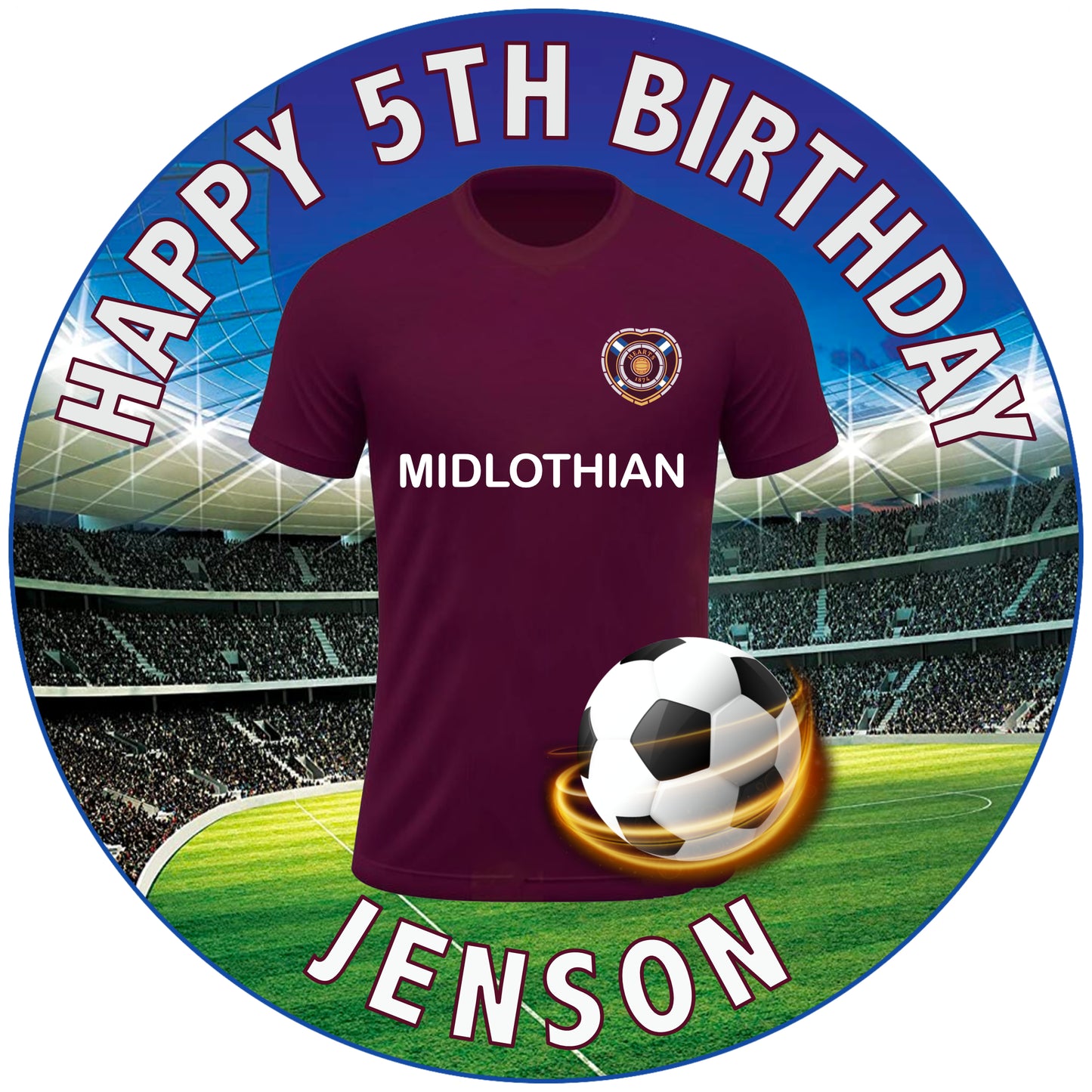 Heart of Midlothian Football Team Colours Personalised Edible Icing Sheet Cake Topper - Round